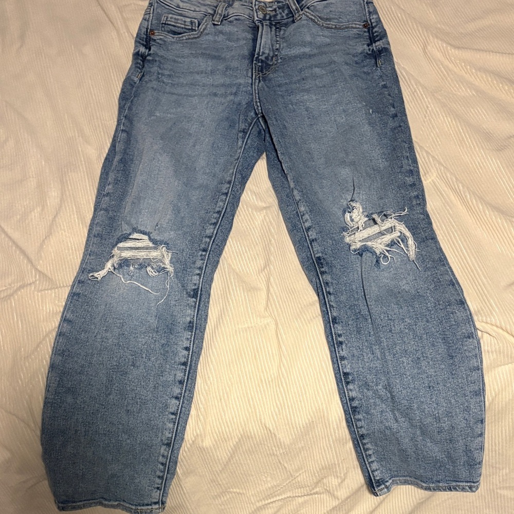 Old Navy Light Blue Distressed Straight Leg Jeans